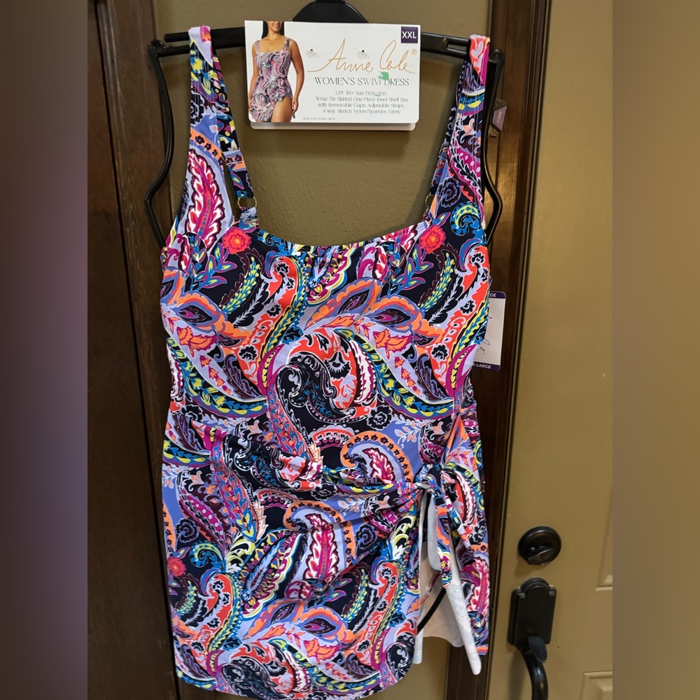 Anne Cole XXL women’s Vibrant Paisley Swimdress in Pink, Blue & Purple NWT
